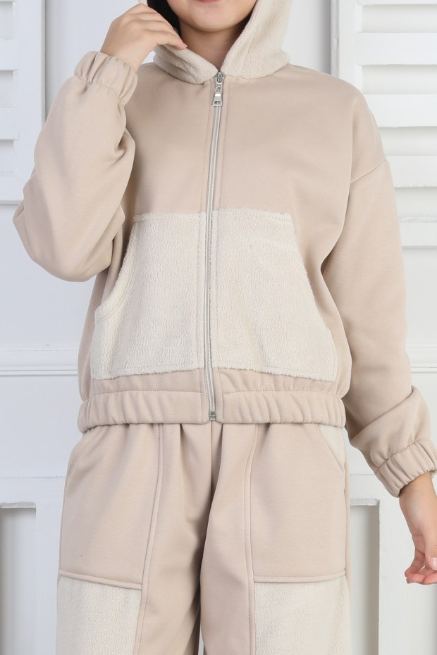 Üç İplik Şardonlu Kapüşonlu Kız Çocuk Takım