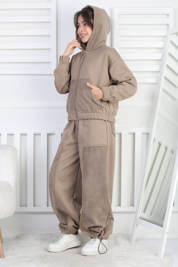 Üç İplik Şardonlu Kapüşonlu Kız Çocuk Takım