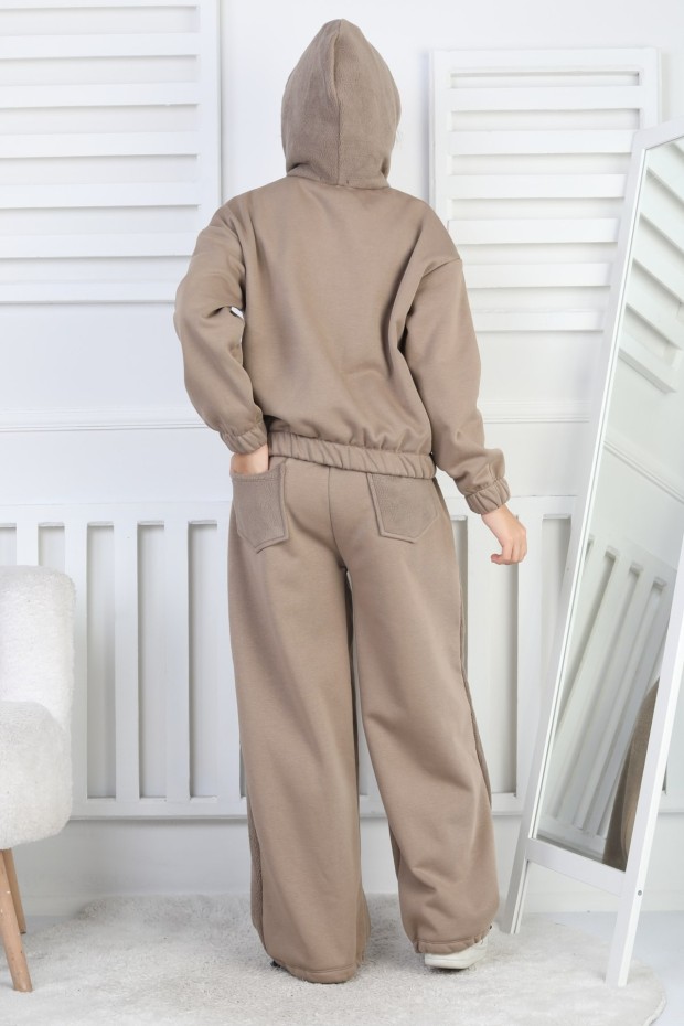 Üç İplik Şardonlu Kapüşonlu Kız Çocuk Takım