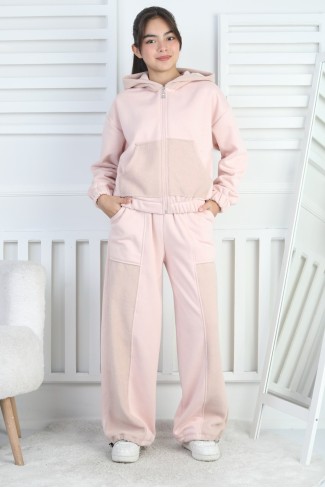 Üç İplik Şardonlu Kapüşonlu Kız Çocuk Takım