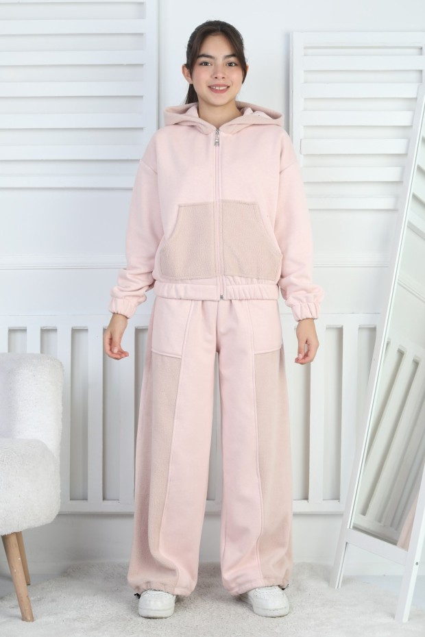 Üç İplik Şardonlu Kapüşonlu Kız Çocuk Takım