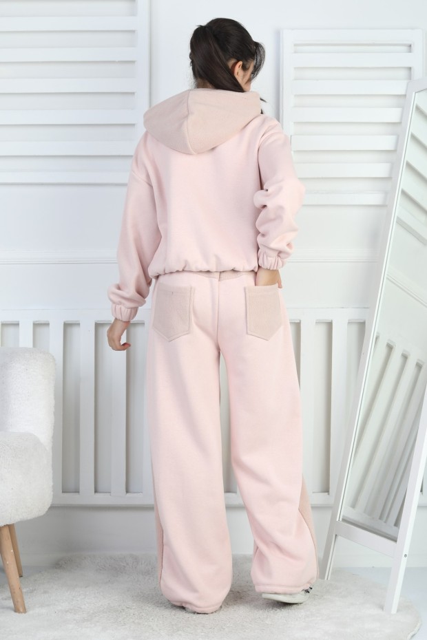 Üç İplik Şardonlu Kapüşonlu Kız Çocuk Takım