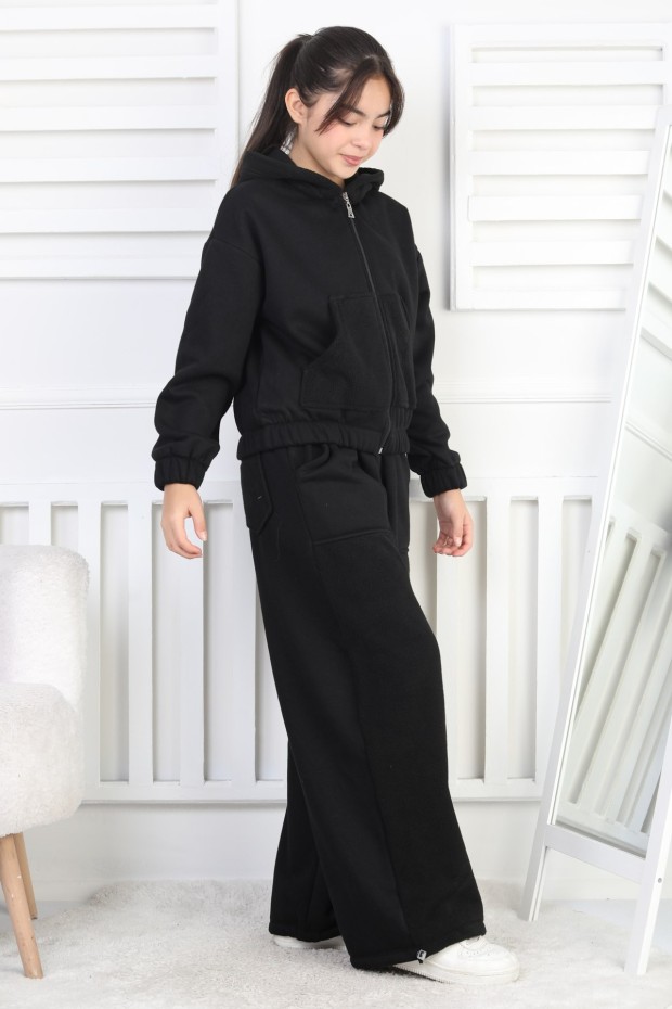 Üç İplik Şardonlu Kapüşonlu Kız Çocuk Takım