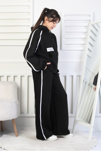 Üç İplik Şardonlu Fermuarlı Kapüşonlu Kız Çocuk Takım