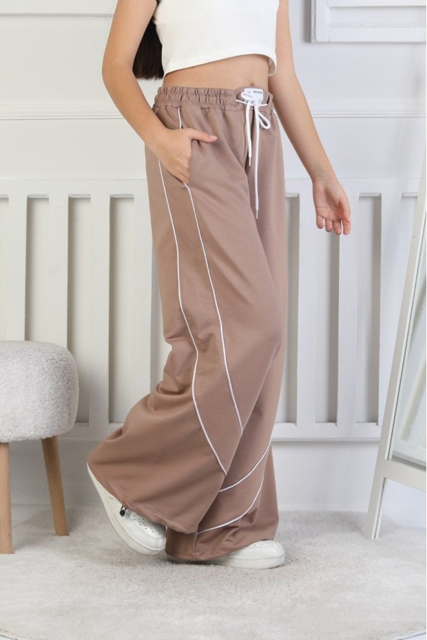 İki İplik Baskılı Çapraz Çizgili Kız Çocuk Eşofman Altı 