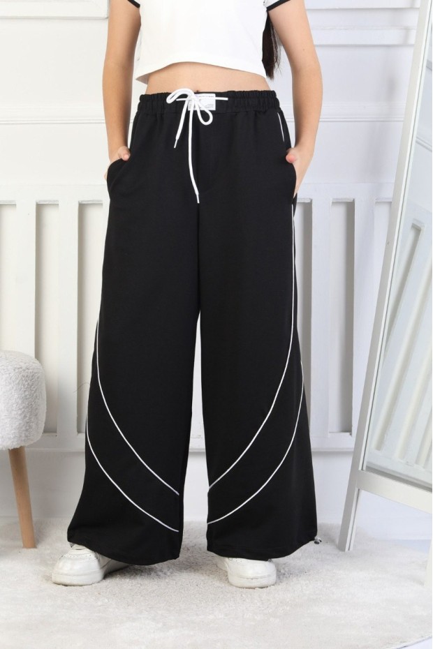 İki İplik Baskılı Çapraz Çizgili Kız Çocuk Eşofman Altı 