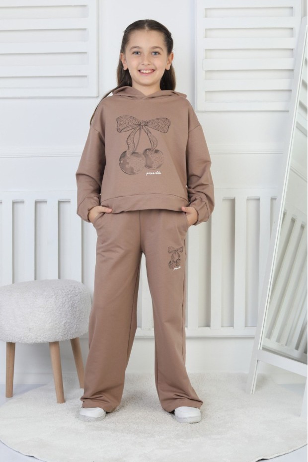 İki İplik Kapüşonlu Baskılı Kız Çocuk Takım 