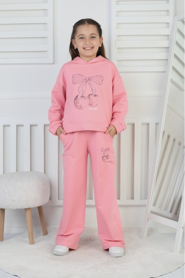 İki İplik Kapüşonlu Baskılı Kız Çocuk Takım 