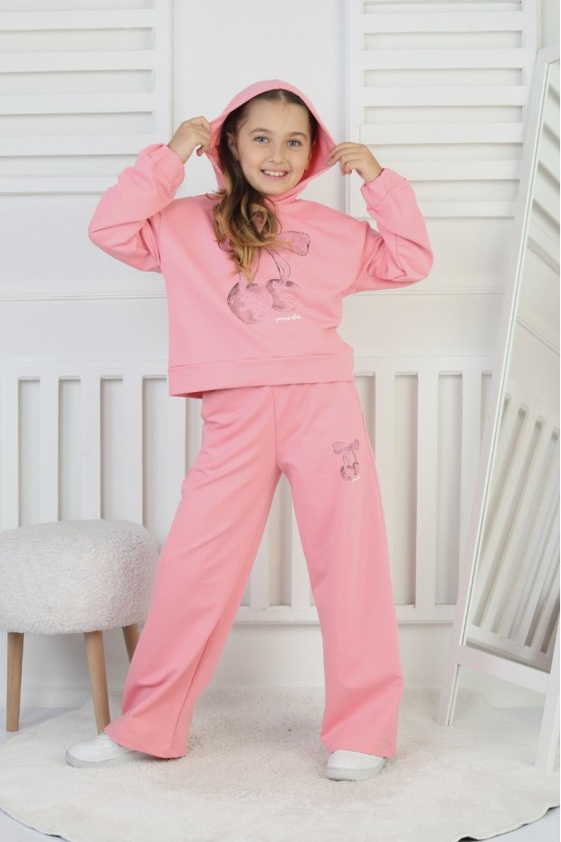 İki İplik Kapüşonlu Baskılı Kız Çocuk Takım 