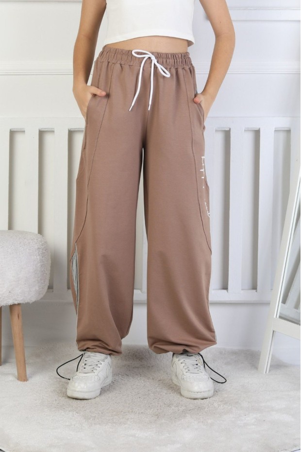 İki İplik Çizgili Baskılı Kız Çocuk Eşofman Altı