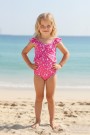 Kız Çocuk Polyester + Elastan Omuzları Fırfırlı Yıldız ve Palmiye Desenli  Yüzücü Mayosu