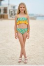 Kız Çocuk Polyester + Elastan Limon Desenli Fırfır Detaylı Ayarlanabilir Askılı Şık Tasarım İkili Mayo