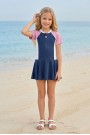 Kız Çocuk Polyester + Elastan Kısa Kollu ve Fermuarlı Etekli Şık Tasarım Elbise Mayo