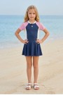 Kız Çocuk Polyester + Elastan Kısa Kollu ve Fermuarlı Etekli Şık Tasarım Elbise Mayo