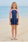 Kız Çocuk Polyester + Elastan Kısa Kollu ve Fermuarlı Etekli Şık Tasarım Elbise Mayo