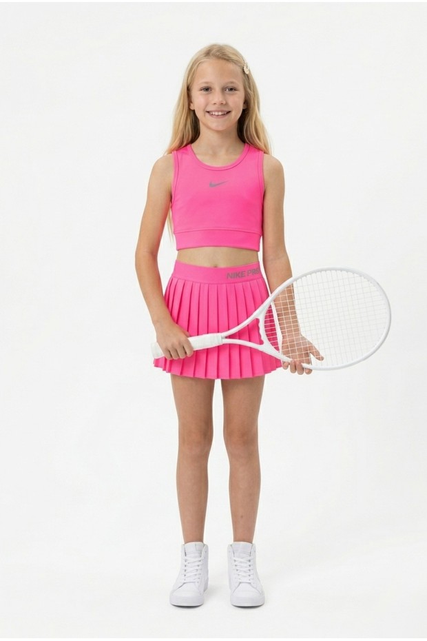 Kız Çocuk Polyester + Elastan Spor Crop Atlet ve Pileli Şort Etek Sporcu Takım