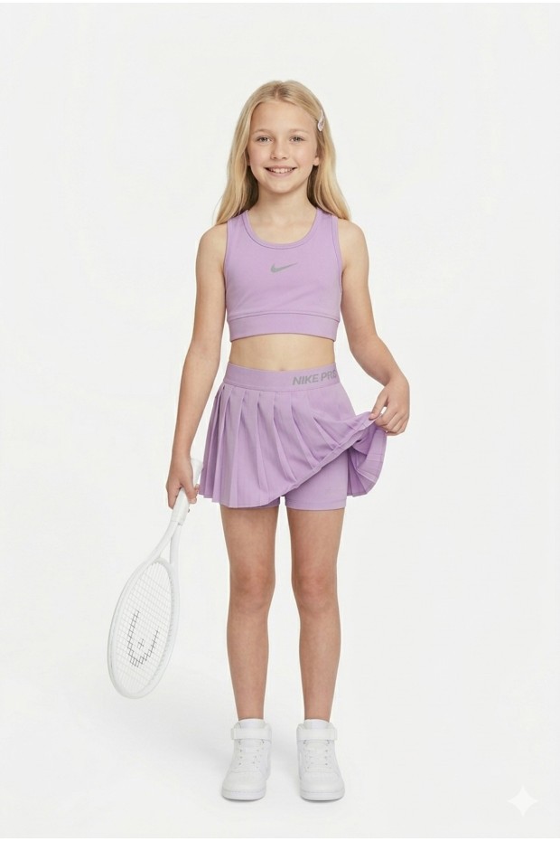 Kız Çocuk Polyester + Elastan Spor Crop Atlet ve Pileli Şort Etek Sporcu Takım