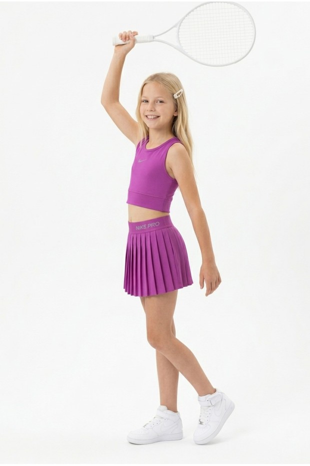 Kız Çocuk Polyester + Elastan Spor Crop Atlet ve Pileli Şort Etek Sporcu Takım