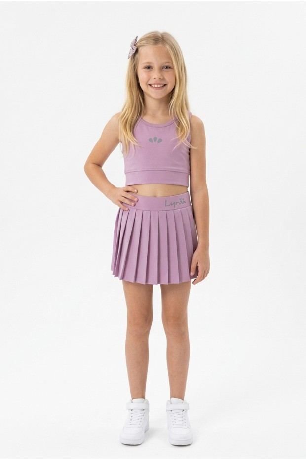 Kız Çocuk Polyester + Elastan Spor Crop Atlet ve Pileli Şort Etek Sporcu Takım