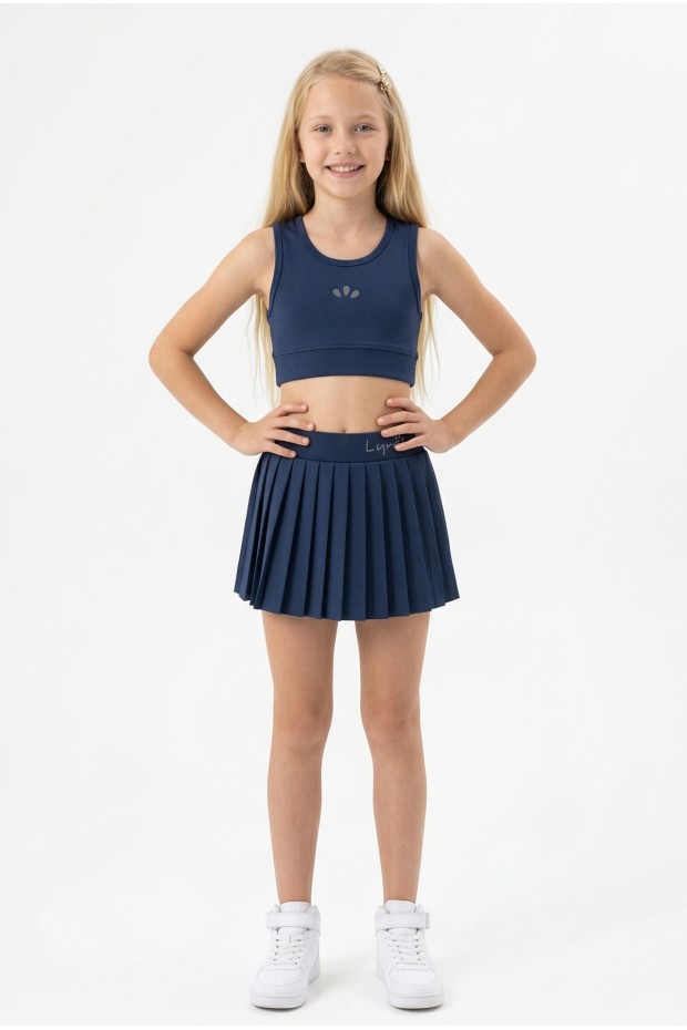 Kız Çocuk Polyester + Elastan Spor Crop Atlet ve Pileli Şort Etek Sporcu Takım