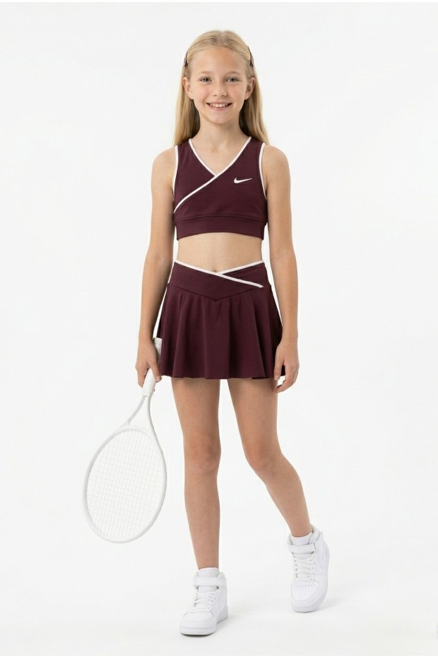 Kız Çocuk Polyester + Elastan V Yaka Kruvaze Spor Crop Pileli Şort Etek Sporcu Takım 