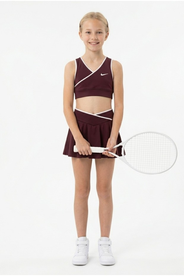 Kız Çocuk Polyester + Elastan V Yaka Kruvaze Spor Crop Pileli Şort Etek Sporcu Takım 