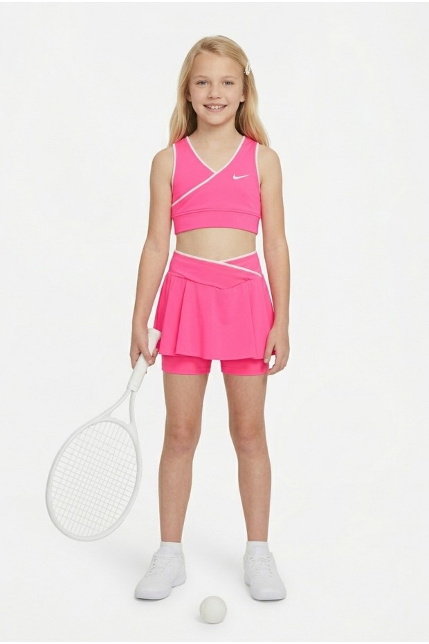 Kız Çocuk Polyester + Elastan V Yaka Kruvaze Spor Crop Pileli Şort Etek Sporcu Takım