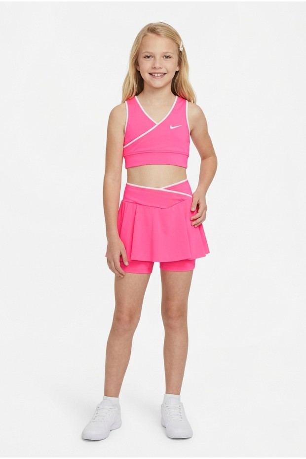 Kız Çocuk Polyester + Elastan V Yaka Kruvaze Spor Crop Pileli Şort Etek Sporcu Takım