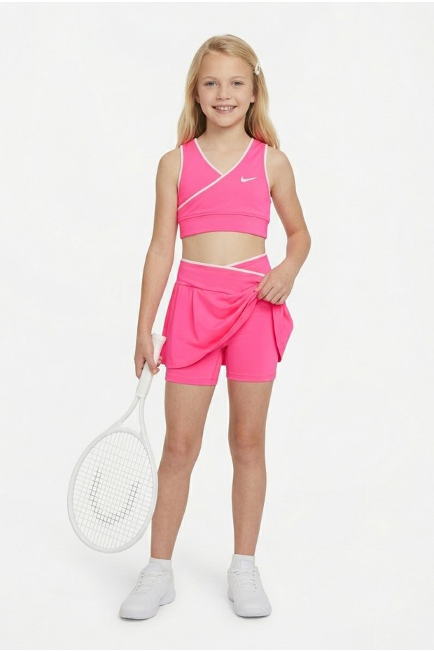 Kız Çocuk Polyester + Elastan V Yaka Kruvaze Spor Crop Pileli Şort Etek Sporcu Takım