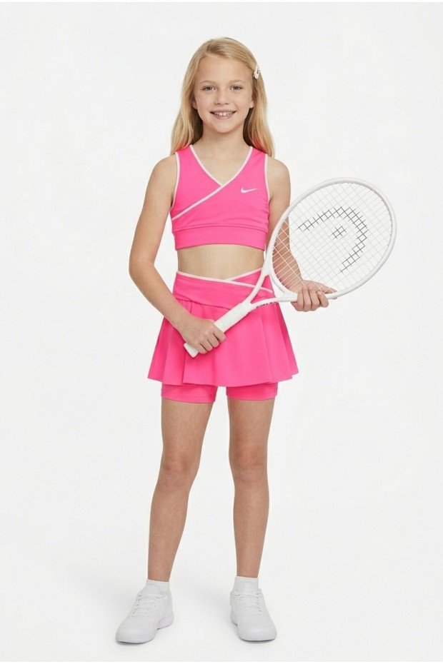 Kız Çocuk Polyester + Elastan V Yaka Kruvaze Spor Crop Pileli Şort Etek Sporcu Takım