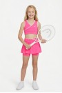Kız Çocuk Polyester + Elastan V Yaka Kruvaze Spor Crop Pileli Şort Etek Sporcu Takım