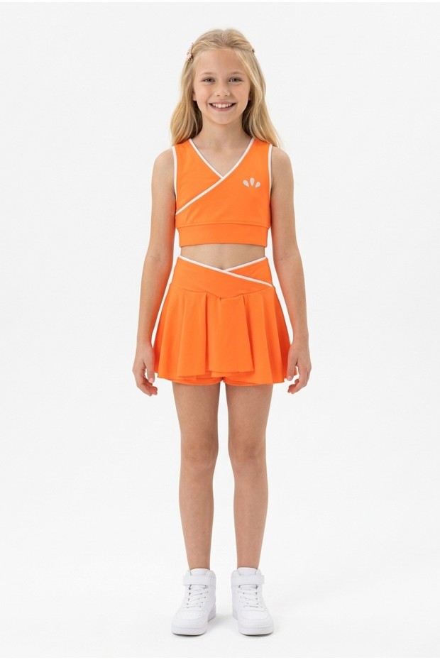 Kız Çocuk Polyester + Elastan V Yaka Kruvaze Spor Crop Pileli Şort Etek Sporcu Takım