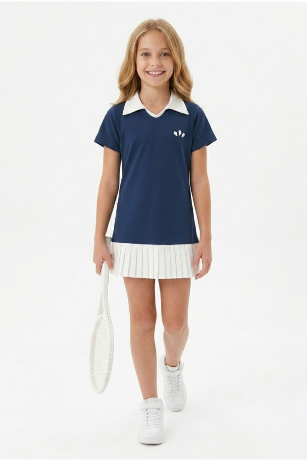 Kız Çocuk Polyester + Elastan Polo Yaka Etek Ucu Pileli Şortlu Sporcu Takım