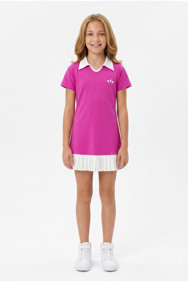 Kız Çocuk Polyester + Elastan Polo Yaka Etek Ucu Pileli Şortlu Sporcu Takım