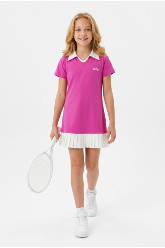 Kız Çocuk Polyester + Elastan Polo Yaka Etek Ucu Pileli Şortlu Sporcu Takım