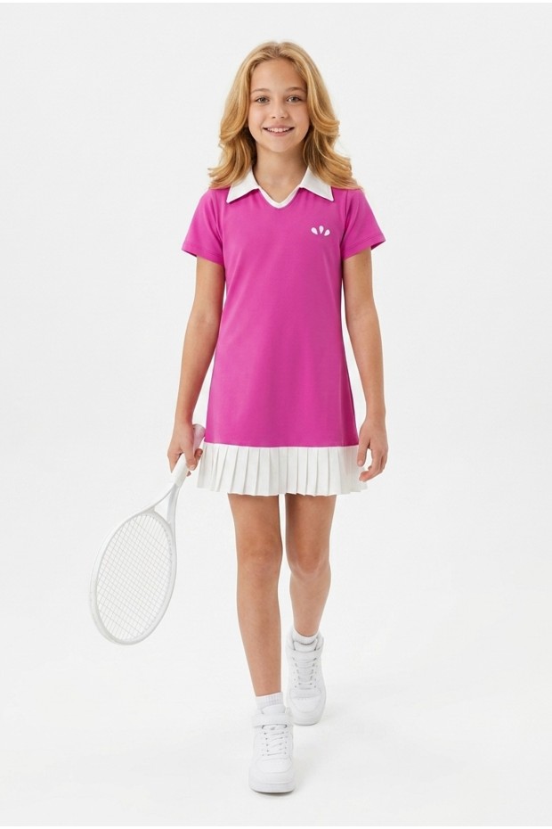 Kız Çocuk Polyester + Elastan Polo Yaka Etek Ucu Pileli Şortlu Sporcu Takım