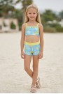 Kız Çocuk Polyester + Elastan Tropikal Yaprak Desenli Büstiyer ve Şort İkili Mayo