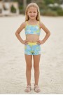Kız Çocuk Polyester + Elastan Tropikal Yaprak Desenli Büstiyer ve Şort İkili Mayo