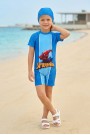 Erkek Çocuk Polyester + Elastan Örümcek Adam Baskılı Arkası Fermuarlı Tulum Boneli Mayo