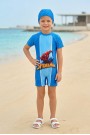 Erkek Çocuk Polyester + Elastan Örümcek Adam Baskılı Arkası Fermuarlı Tulum Boneli Mayo