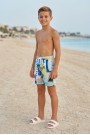 Erkek Çocuk Polyester + Elastan Baskılı Lastikli Bel Cepli Deniz Şortu Mayo