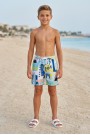 Erkek Çocuk Polyester + Elastan Baskılı Lastikli Bel Cepli Deniz Şortu Mayo