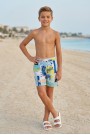 Erkek Çocuk Polyester + Elastan Baskılı Lastikli Bel Cepli Deniz Şortu Mayo