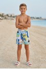 Erkek Çocuk Polyester + Elastan Baskılı Lastikli Bel Cepli Deniz Şortu Mayo