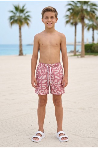 Erkek Çocuk Polyester + Elastan Baskılı Lastikli Bel Cepli Deniz Şortu Mayo 