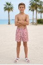 Erkek Çocuk Polyester + Elastan Baskılı Lastikli Bel Cepli Deniz Şortu Mayo 