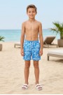 Erkek Çocuk Polyester + Elastan Baskılı Lastikli Bel Cepli Deniz Şortu Mayo