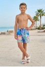 Erkek Çocuk Polyester + Elastan Baskılı Lastikli Bel Cepli Deniz Şortu Mayo