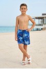 Erkek Çocuk Polyester + Elastan Baskılı Lastikli Bel Cepli Deniz Şortu Mayo