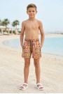 Erkek Çocuk Polyester + Elastan Baskılı Lastikli Bel Cepli Deniz Şortu Mayo